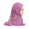 Lila blumiges Netz-Hijab-Cap für Mädchen auf einem Mannequin.