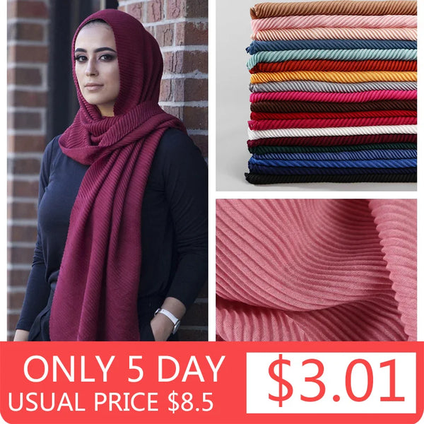 A model wearing a deep maroon plain cotton full coverage hijab scarf with various color options displayed below.