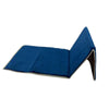A dark blue foldable Islamic prayer rug shown flat.