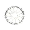 A circular arrangement of twelve silver pearl brooch headscarf pins.