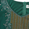 Smaragdgrünes Abaya-Kleid mit funkelnden Verzierungen und Reißverschlussdetails.