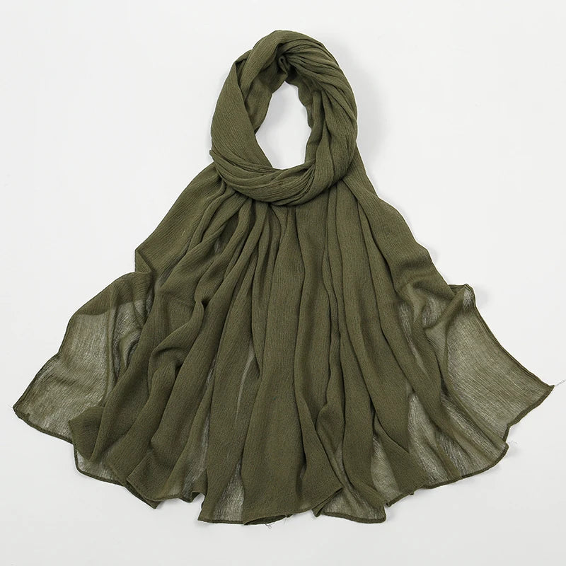Écharpe châle en rayon crinkle vert olive drapée pour femmes