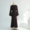 A dark brown elegant two-piece Arabic modest set displayed on a mannequin.