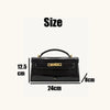 Black crocodile pattern shoulder bag shown with size measurements.