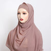 A model wearing a dusty rose chiffon matching inner scarf set with a neutral skin tone.