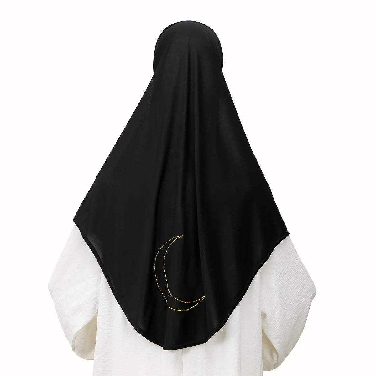 Écharpe hijab noire avec broderie de croissant de lune or