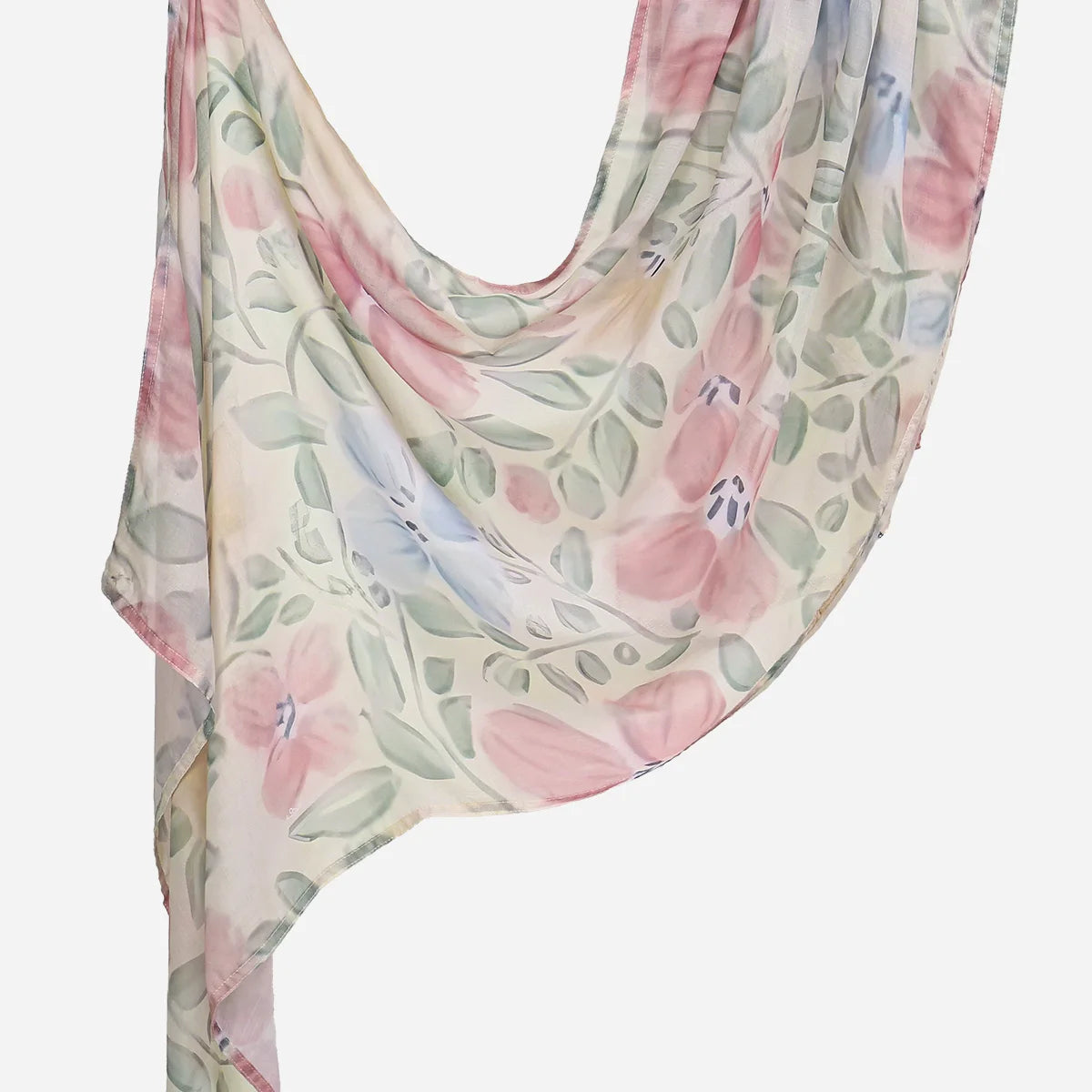 Fließender rosa und grüner Aquarelldruck, Leinen-Baumwoll-Islamischer Schal, sanft drapiert.