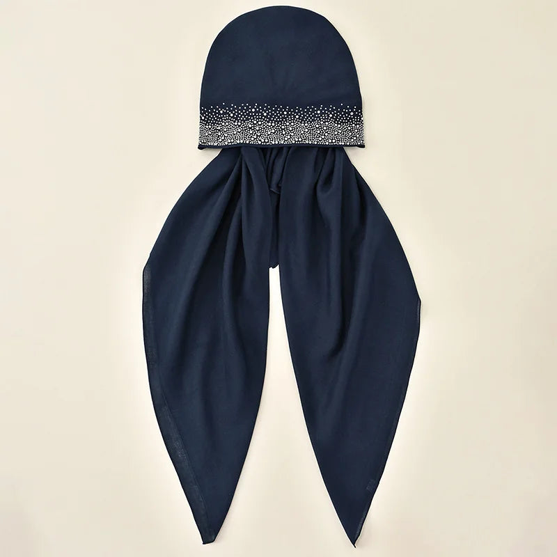 Diadema de tela elástica de diamante azul marino para hijab