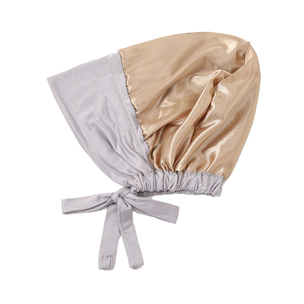 Cache-tête instant en satin double couche, couvre-chef argent et or