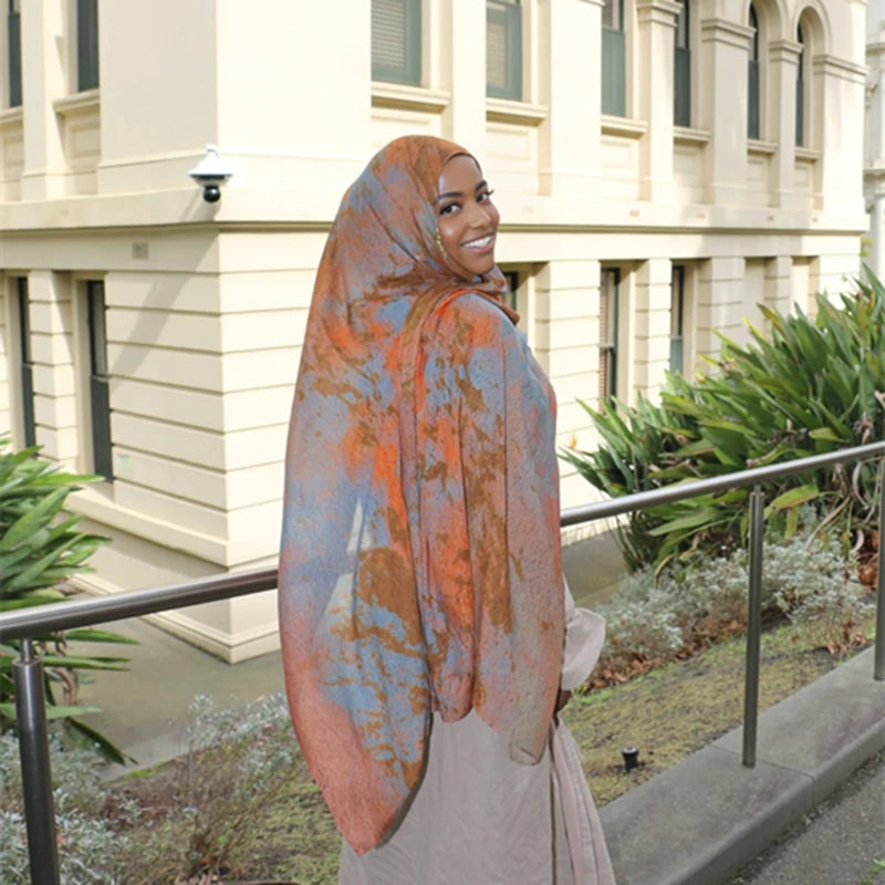 Bohemian Watercolor Print Lady Hijab Scarf