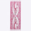 Pañuelo rosa vertical con estampado personalizado de la Virgen de Guadalupe, rosas y elementos decorativos.