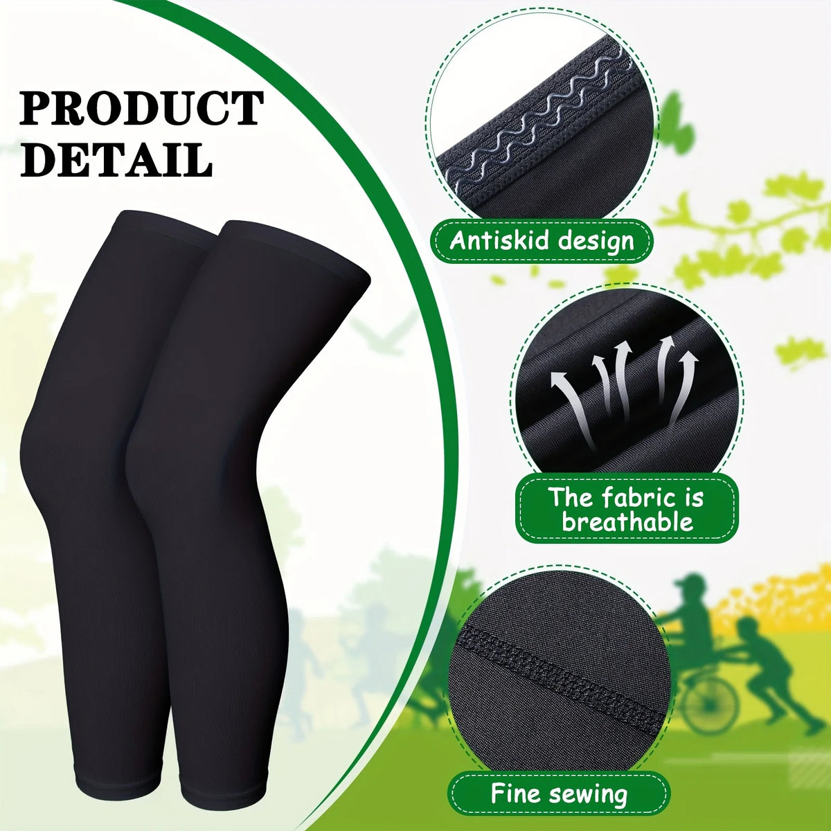 Guêtres noires de compression avec conception antidérapante et tissu respirant, avec des coutures fines.