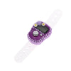 A purple finger counter with a digital display and studded silicone strap for meditation and counting.