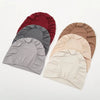 A set of three breathable cotton underscarfs in shades of maroon, gray, and beige.