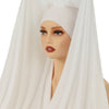 Mannequin trägt einen weißen, eleganten Modal-Jersey-Hijab mit magnetischer Verschlüsse.
