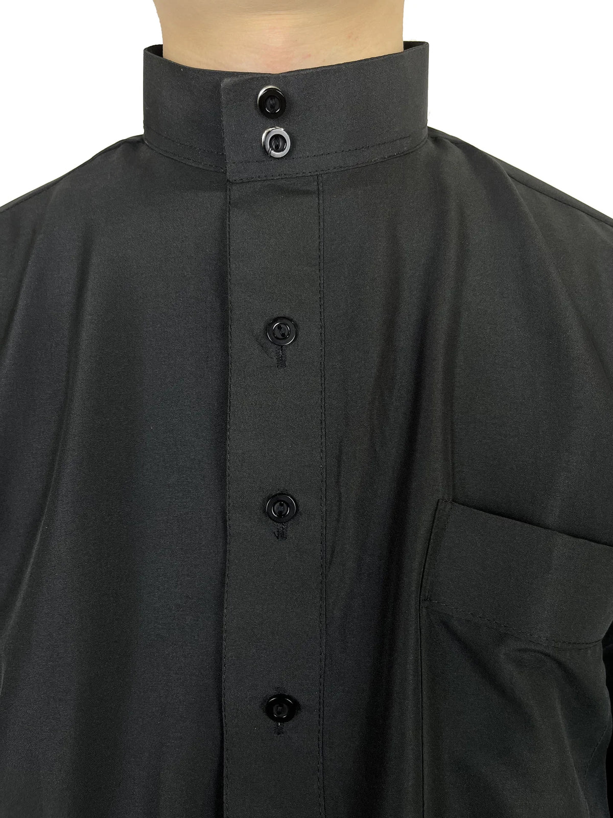 Schwarzes islamisches Jalabiya Thobe Kaftan Hemd mit Mandarin-Kragen und Knopfleiste