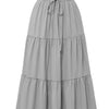 Una falda midi A-line bohemia gris claro con cintura fruncida y volante escalonado.