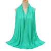 A teal soft modal jersey hijab scarf draped around a mannequin's neck.