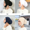 Vier Varianten von weichem Baumwoll-Seiden-Inneren-Hijab-Caps in Profilansicht.