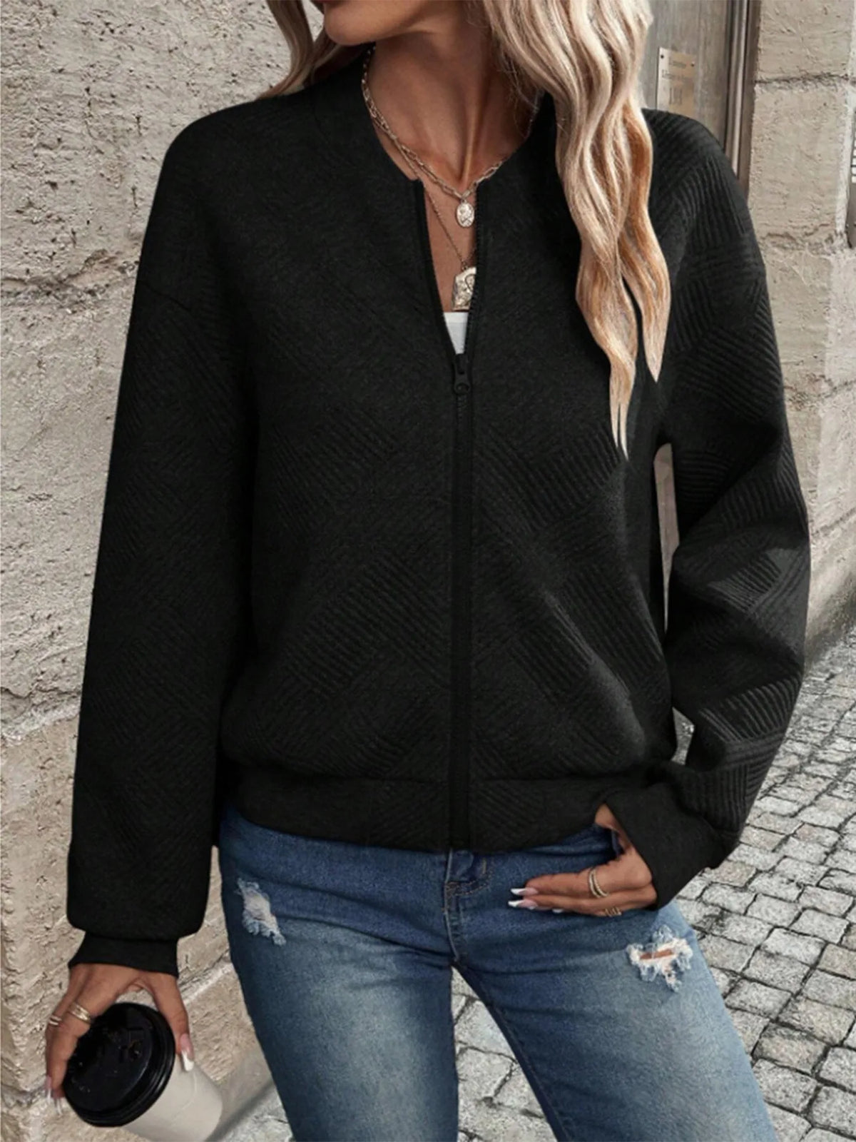Women's Solid Color Zipper Jacket