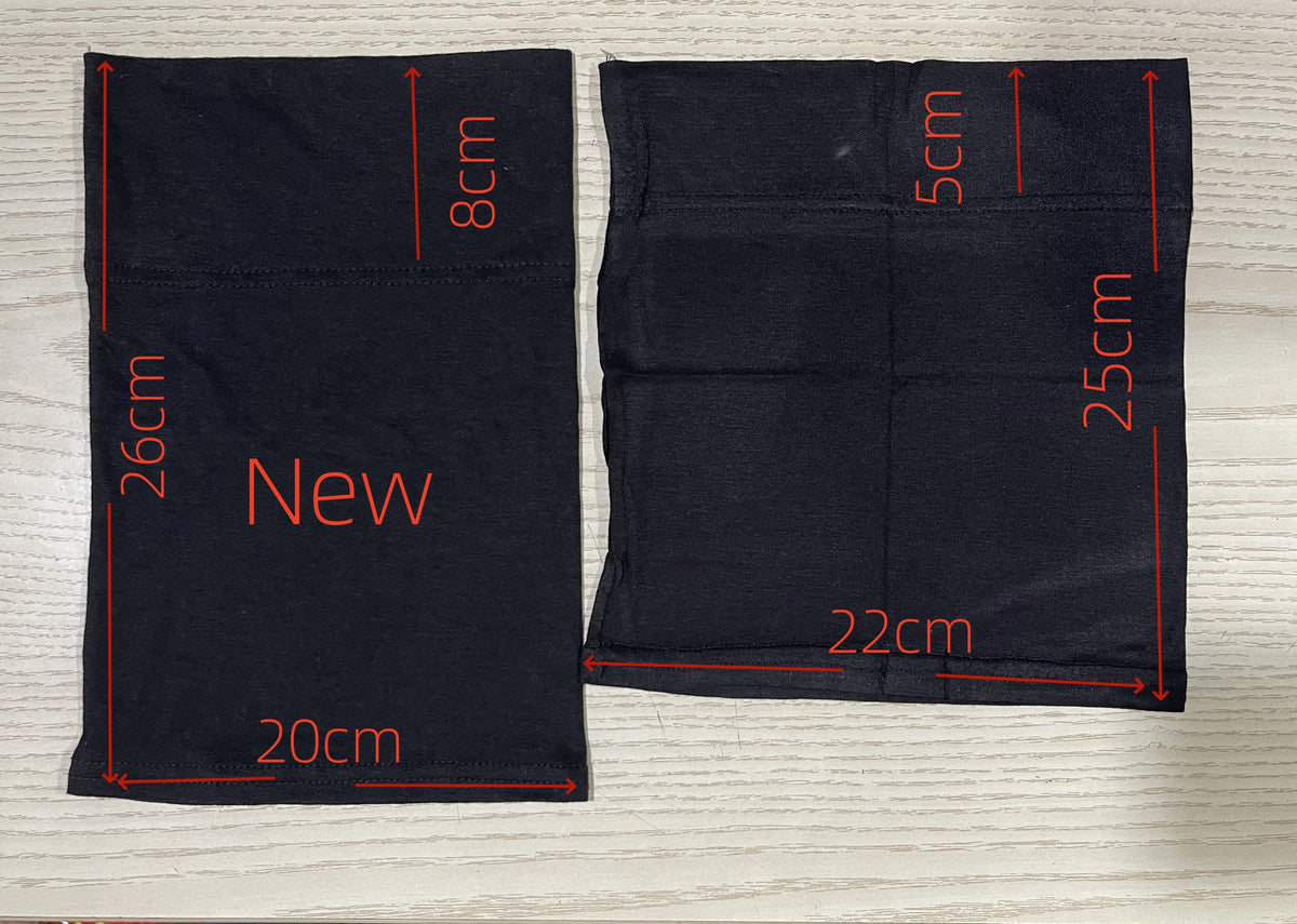 Schwarzer weicher modaler Baumwoll-Inner-Hijab mit Maßangaben.
