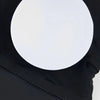 Schwarzes Print-Maxi-Tankini-Badeanzug mit großer weißer kreisförmiger Verzierung auf der Brust.