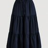 Falda midi A-line bohemia azul marino con cordón de ajuste.