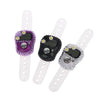 A colorful finger counter with a purple silicone body and a clear strap, designed for meditation and counting.
