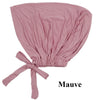 Pañuelo turbante modal color malva suave doblado y atado en la parte inferior.