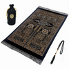Portables Gebetsmatte-Set mit dunkelblauer Matte und schwarzer Tasche mit goldenen Akzenten.