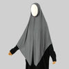 A gray large size stretchy modal square scarf draped over a mannequin's head and shoulders.