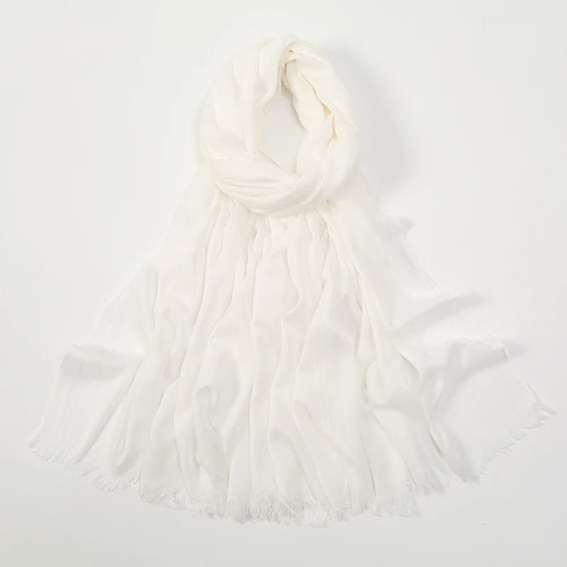Pañuelo de hijab modal elegante de bambú blanco, drapeado y fluido