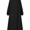 Robe jupe ample noire élégante à col montant, vue de dos.