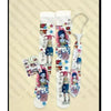 Set weiße über die Knie Socken mit Y2K Graffiti-Print und farbenfrohen Figuren.
