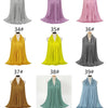Eine Sammlung von Damen-Hijab-Schals in verschiedenen Schattierungen von Türkis, Pink, Lila und Grün, präsentiert auf einem M