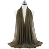 A draped olive green chiffon hijab scarf displayed on a mannequin.