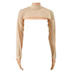 Helles beige elastisches Modal-Jersey-Oberteil mit Langarm-Shrug für Bedeckung.