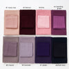A collection of eight colored chiffon hijab and undercap sets displayed in a row.