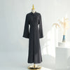 A dark charcoal gray elegant two-piece Arabic modest set displayed on a mannequin.