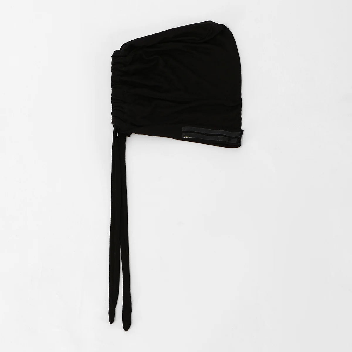 Black elegant anti-slip inner hijab cap with a drawstring detail