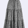 Falda midi A-line bohemia floral negra con cintura fruncida
