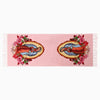 Bufanda rosa con bordados de la Virgen María de Guadalupe y detalles florales