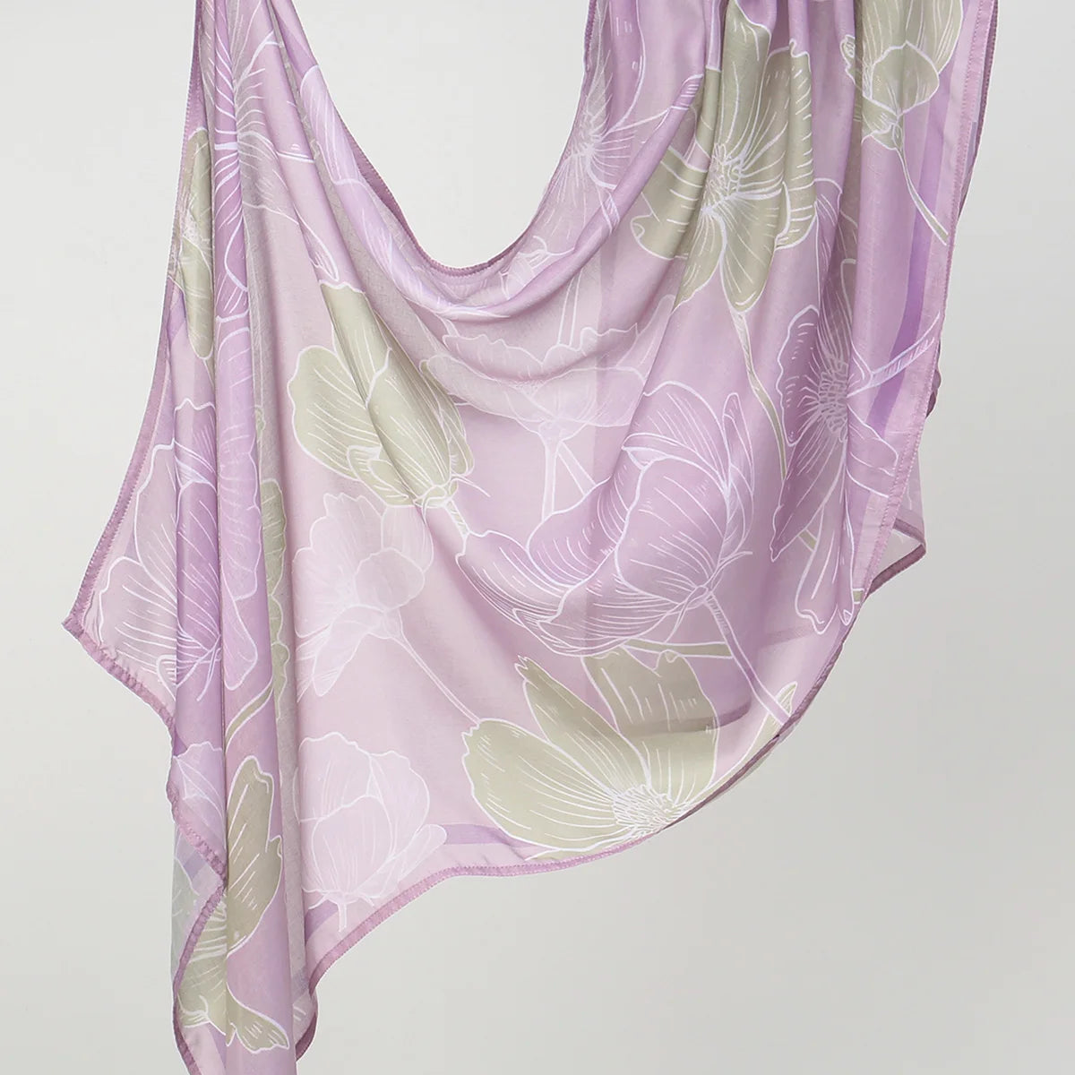 Durchsichtige lila und grüne Blumen-Aquarell-drucklinnen-Baumwoll-Islamische Schal