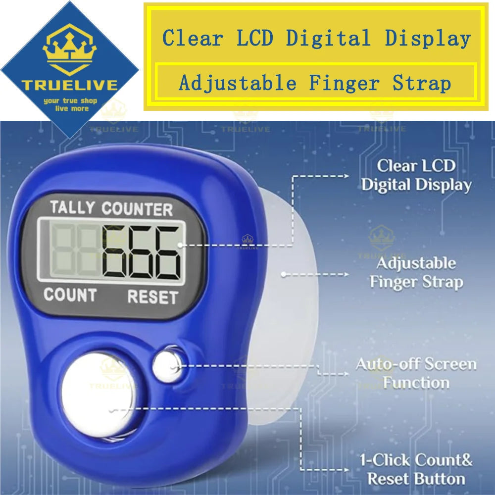 Cuentaador de dedo electrónico azul con pantalla LCD y función de apagado automático
