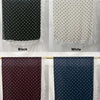 Cuatro muestras de tela con estampado de encaje modal doble cara en colores negro, blanco, rojo vino y azul marino para hijab