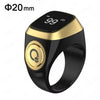 Schwarzer digitaler Tasbih-Zählerring mit goldener Akzent und Vibrationserinnerungsfunktion.