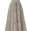 Falda midi A-line bohemia floral marrón con cordón en la cintura.