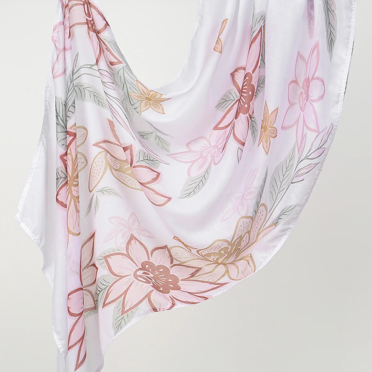 Fließender rosa und grüner Blumenmuster-Hijab-Schal aus hochwertiger Baumwoll-Viskose