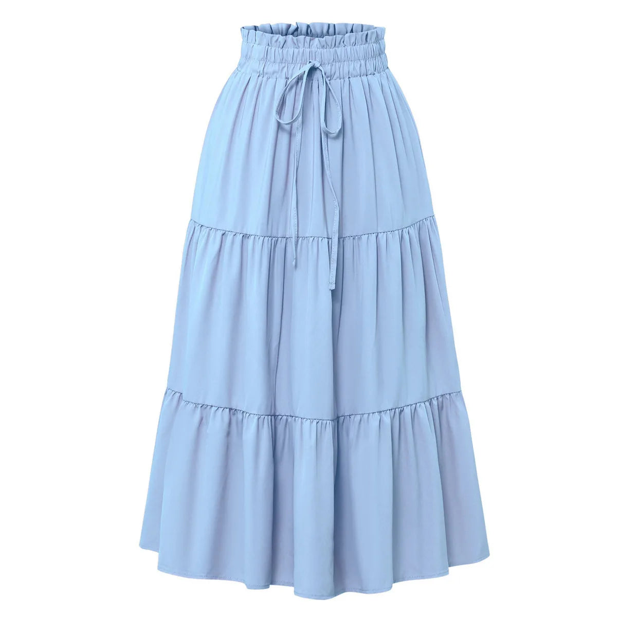 Falda midi A-line bohemia azul claro con cordón en la cintura