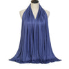 A deep blue soft modal jersey hijab scarf draped around a mannequin's neck.